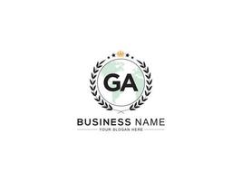 Minimal Ga Logo Icon, Premium GA Flat Crown Star Circle Letter Logo vector