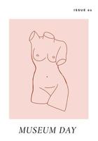 Vector poster of the beautiful nude female statue on pastel pink background. Vector illustration