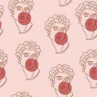 Vector seamless pattern with statue of David with color accent. Museum pattern. Vector illustration. David statue with chewing gum