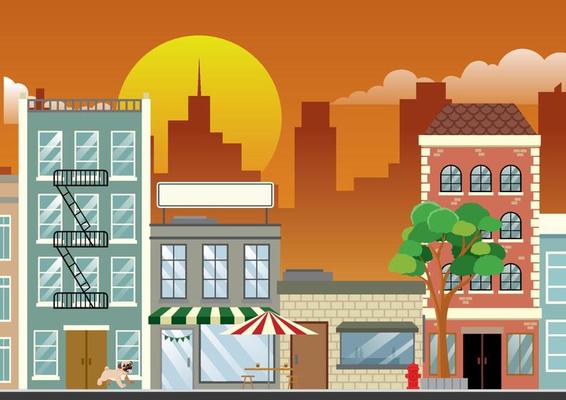 downtown shopping street in the dusk