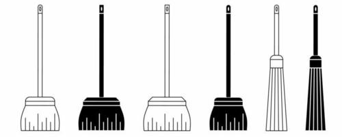 outline silhouette broom icon set isolated on white background vector