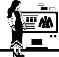 Female office worker shopping online from smartphone illustration in doodle style png