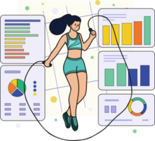 Healthy fitness girl jumping rope illustration in doodle style png