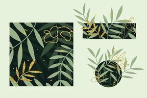 elegant  set of layer art leafs background with gold collor vector