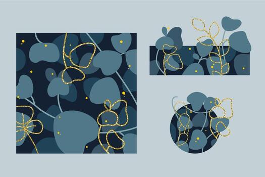 elegant  set of layer art leafs background with gold collor vector