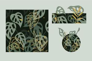 elegant  set of layer art leafs background with gold collor vector