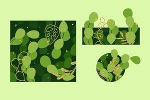 elegant  set of layer art leafs background with gold collor vector