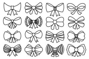 Bow and ribbon icon set in black and white colors. Abstract decorative design elements. vector