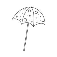 Sun umbrella with polka dot print in hand drawn doodle style. Vector illustration isolated on white. Coloring page.