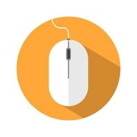 White Computer Mouse Circular Shadow Icon Isolated Vector Illustration