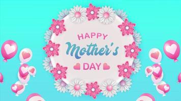 gelukkig moeder dag animatie. beweging sjabloon van bloemen krans en vliegend ballon kader video