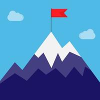 Vector flat style of high target on the top of mountain, red flag, success business and growth winner concept, artboard 4000x4000 pixel perfect editable shape and object for design and text