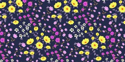 Abstract flower seamless pattern. colorful flower arrangement bustling on dark background. Find fill pattern on swatches vector