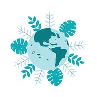 World environment day with globe and leaves vector