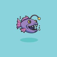 Cute anglerfish icon cartoon illustration vector