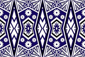 Blue and white geometric ethnic seamless pattern design for wallpaper, background, fabric, curtain, carpet, clothing, and wrapping. vector
