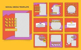 social media template banner fashion sale promotion in retro colorful color vector