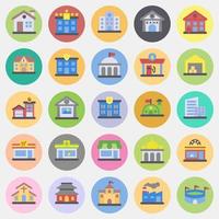 Icon set of building. Building elements. Icons in color mate style. Good for prints, web, posters, logo, site plan, map, infographics, etc. vector