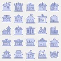 Icon set of building. Building elements. Icons in two tone style. Good for prints, web, posters, logo, site plan, map, infographics, etc. vector