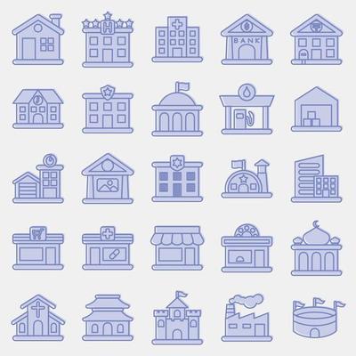 Icon set of building. Building elements. Icons in two tone style. Good for prints, web, posters, logo, site plan, map, infographics, etc.