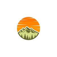 mountain logo with sun and clouds above it vector