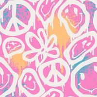 Groovy smile seamless pattern in Urban street art style with funny happy daisy in pink. Graphic underground unisex design for t-shirts. Hipster retrowave with 90s style. Psychedelic rave background. vector