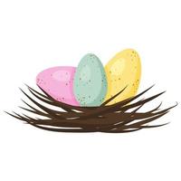 Painted Easter eggs in a nest of twigs isolated on white background vector