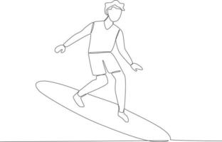 An active boy surfing on the beach vector