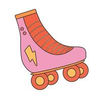 Retro groovy hippie 70s sticker. Roller skates sticker in trendy retro psychedelic cartoon style. vector