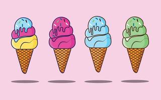 Different flavour ice cream cone vector.Ice cream cone cartoon art. illustration. vector