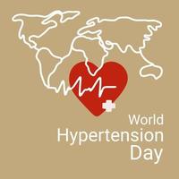 World Hypertension day illustration illustration with heart symbol and world map in line art vector