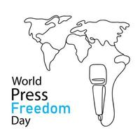 Illustration of microphone and world map for World Press Freedom Day in line art style on white vector