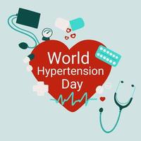 World Hypertension day illustration illustration with heart symbol with heart beat and pills vector