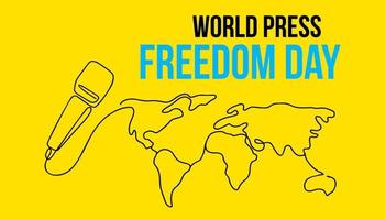 Illustration of microphone and world map for World Press Freedom Day in line art style on yellow background vector