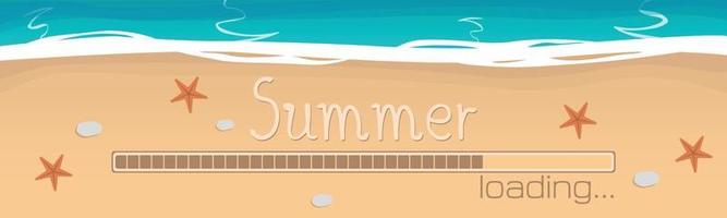 The summer is coming banner. The concept with sea and sand and the loading bar. A vector illustration