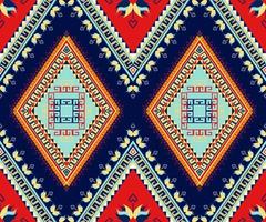 Ethnic folk geometric seamless pattern in red and blue tone in vector illustration design for fabric, mat, carpet, scarf, wrapping paper, tile and more