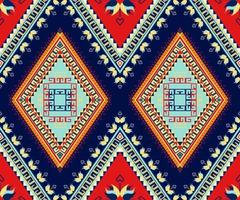 Ethnic folk geometric seamless pattern in red and blue tone in vector illustration design for fabric, mat, carpet, scarf, wrapping paper, tile and more