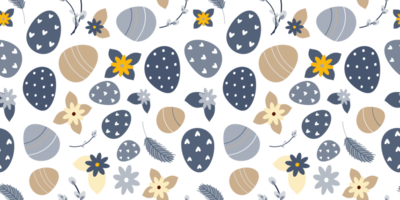 Retro Easter spring seamless pattern with willow twigs and Easter eggs png