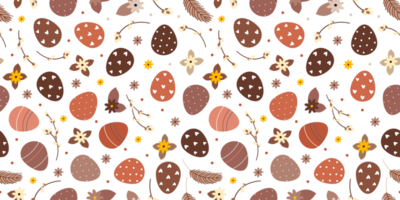 Retro Easter spring seamless pattern with willow twigs and Easter eggs png