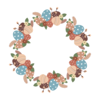 Easter flower wreath . Easter frame with decorated eggs and flowers and symbols of bright Easter png