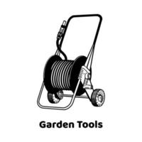 Watering hose reel icon. Advertisement for garden tools. Moisture saturation of the earth. Isolated on white background. Vector