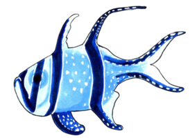 Blue striped coral fish. PNG illustration marine animals.