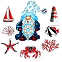 Gnome with marine accessories red color. png