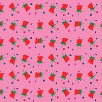 A pink background with roses and hearts on it. vector