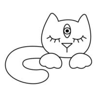 Cute face of a cat with a third eye. Doodle vector illustration, clipart.