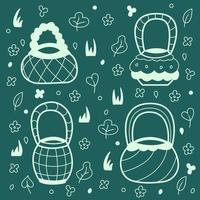 Set of four abstract basket. Doodle vector color illustration.
