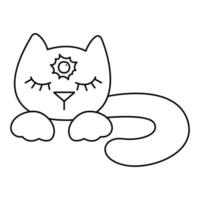 Cute face of a cat with a sun on his forehead. Doodle vector illustration, clipart.