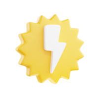 3D render thunderbolt icon, flash lightning, danger, and power. png