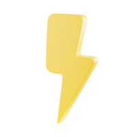 3D render thunderbolt icon, flash lightning, danger, and power. png