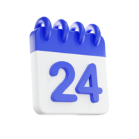 3d rendering calendar icon with a day of 24. Blue and white color. png